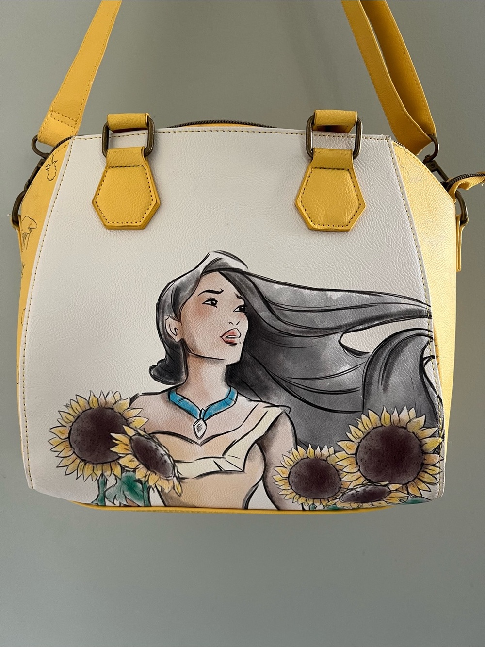 Loungefly Disney Pocahontas Yellow and White Illustrated Sunflower Shoulder Bag